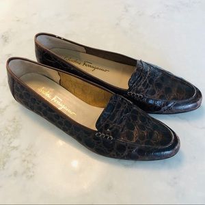 Salvatore Ferragamo Cognac Brown Crocodile Loafer